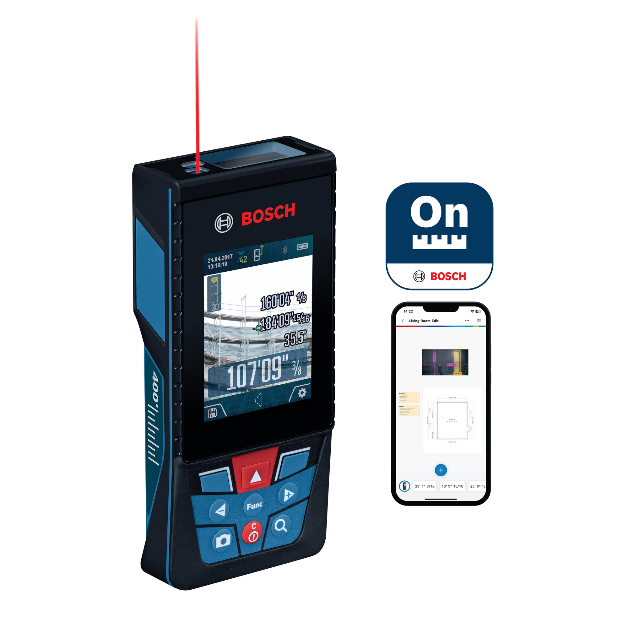 Bosch Blaze Outdoor Connected Laser Measure with Camera — 400ft., Bluetooth, Lithium-Ion, Model# GLM400CL